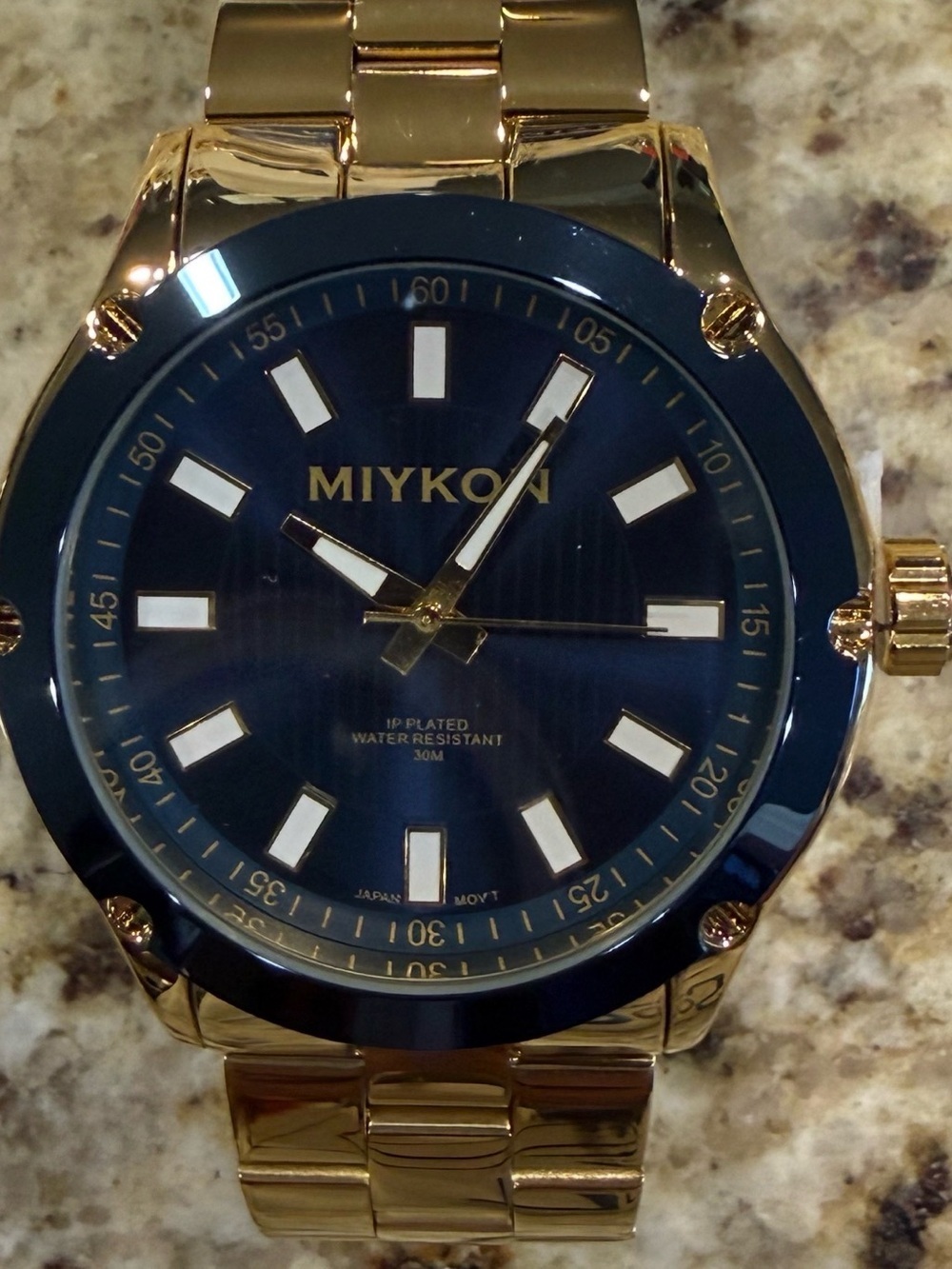Miykon Men's Gold Stainless Steel Quartz Watch - Water-Resistant, Blue Dial